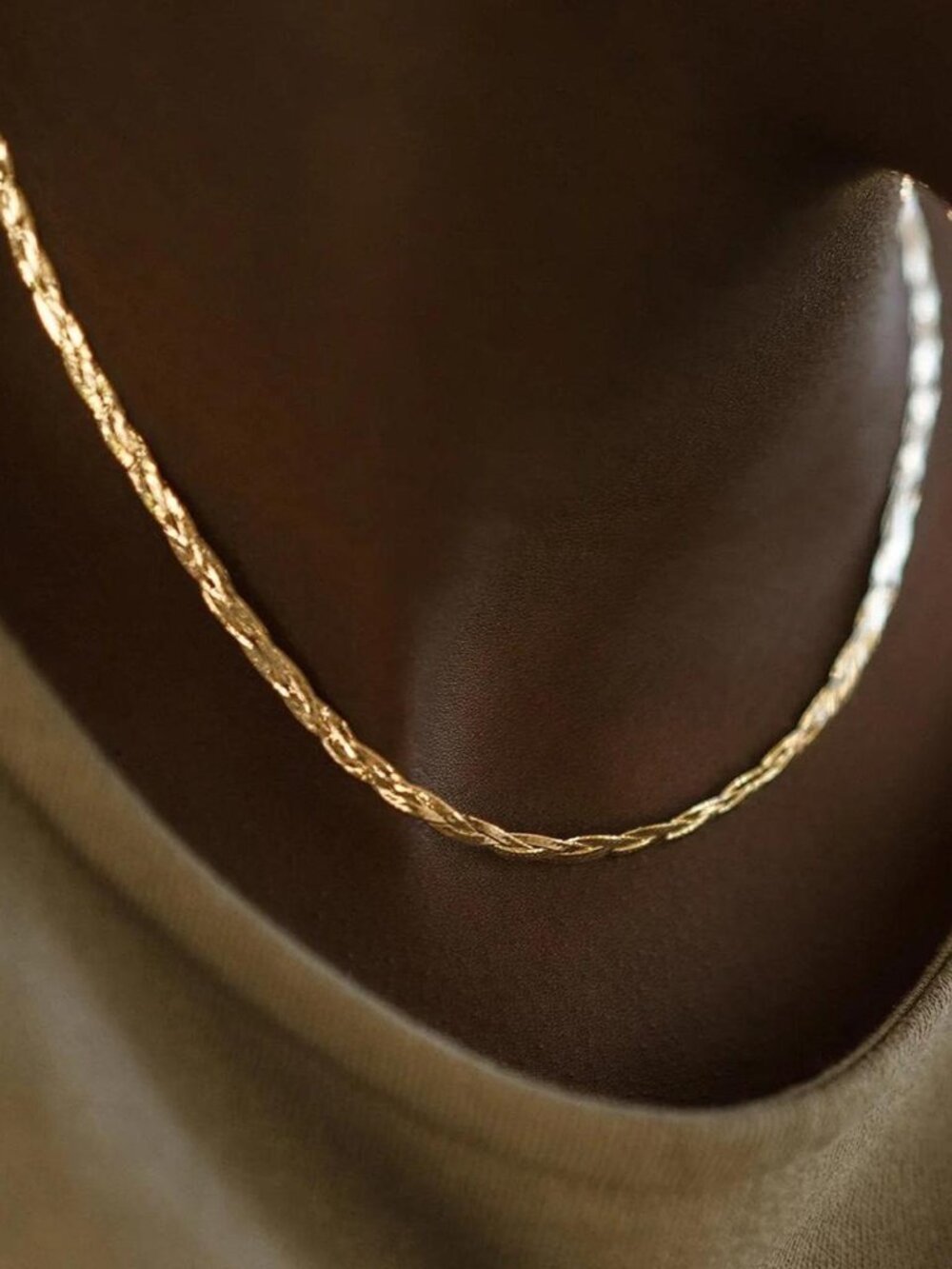 Solid Gold Braided Herringbone Necklace